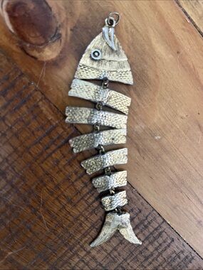 Articulated Fish Bone Pendant - Gold Finish